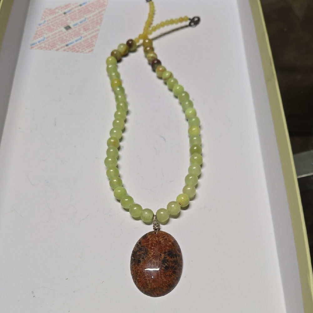 Green and Brown Beaded Necklace